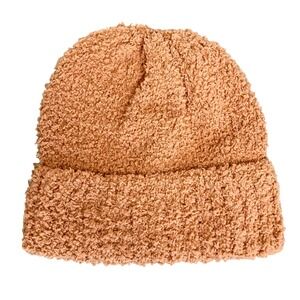 Aerie Fuzzy Teddy Sherpa Beanie Hat Orange Tan Cozy Winter Warm Slouchy Cozycore